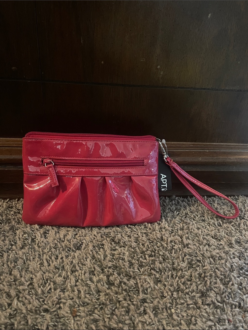 Apt. 9 Glossy Red Raspberry Patent Wristlet Clutch with Pleats